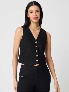 J. Crew Factory Button-front linen-blend vest - Black